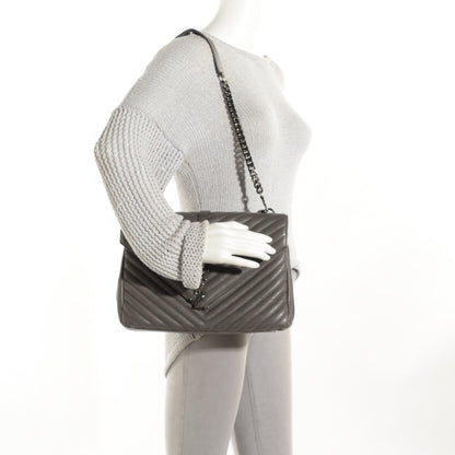 Saint Laurent Grain De Poudre Matelasse Chevron Large Satchel Grey 3 of 10