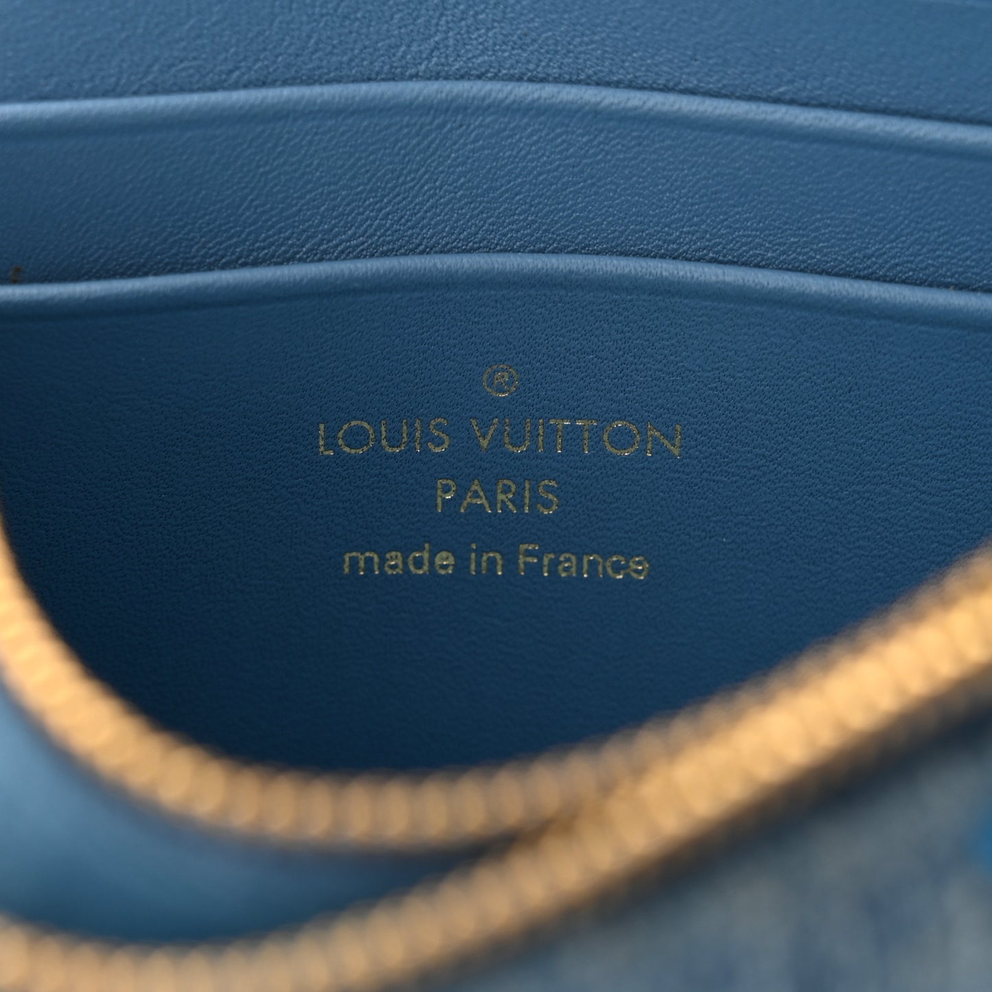 Embroidered Monogram Denim New Wave Chain Pochette Blue