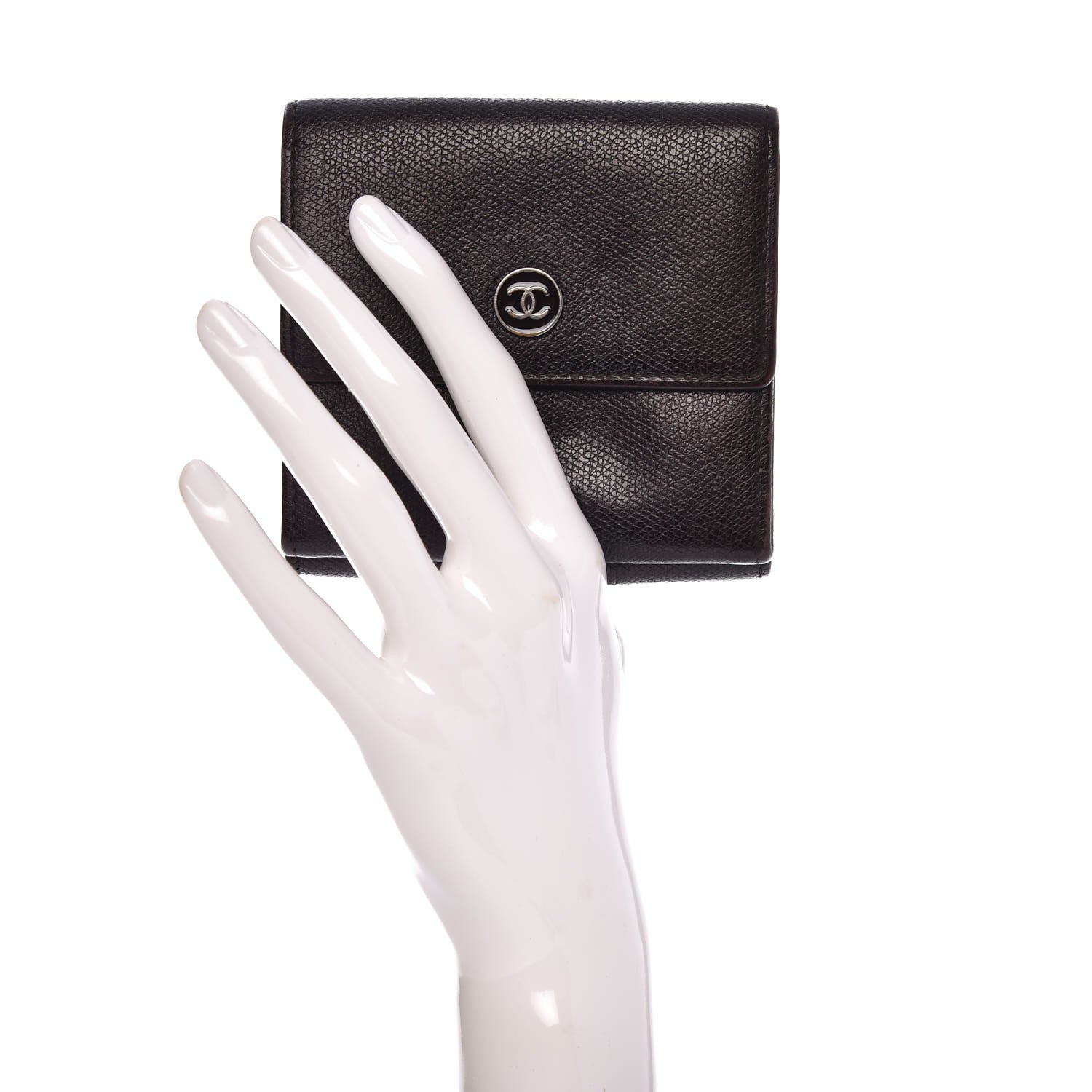 Chanel Grained Calfskin CC Button Compact Wallet Dark Brown 2 of 17