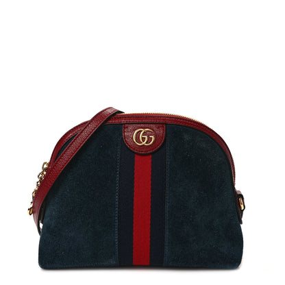 Gucci Suede Calfskin Web Small Ophidia Dome Shoulder Bag New Blue Romantic Cherry 1 of 12
