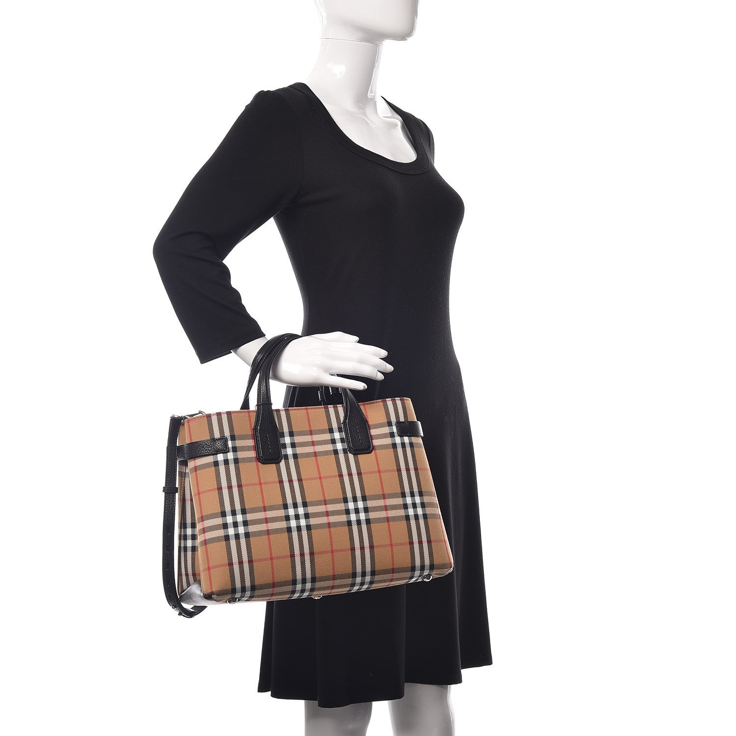 Burberry Goatskin Vintage Check Medium Banner Tote Black 2 of 11