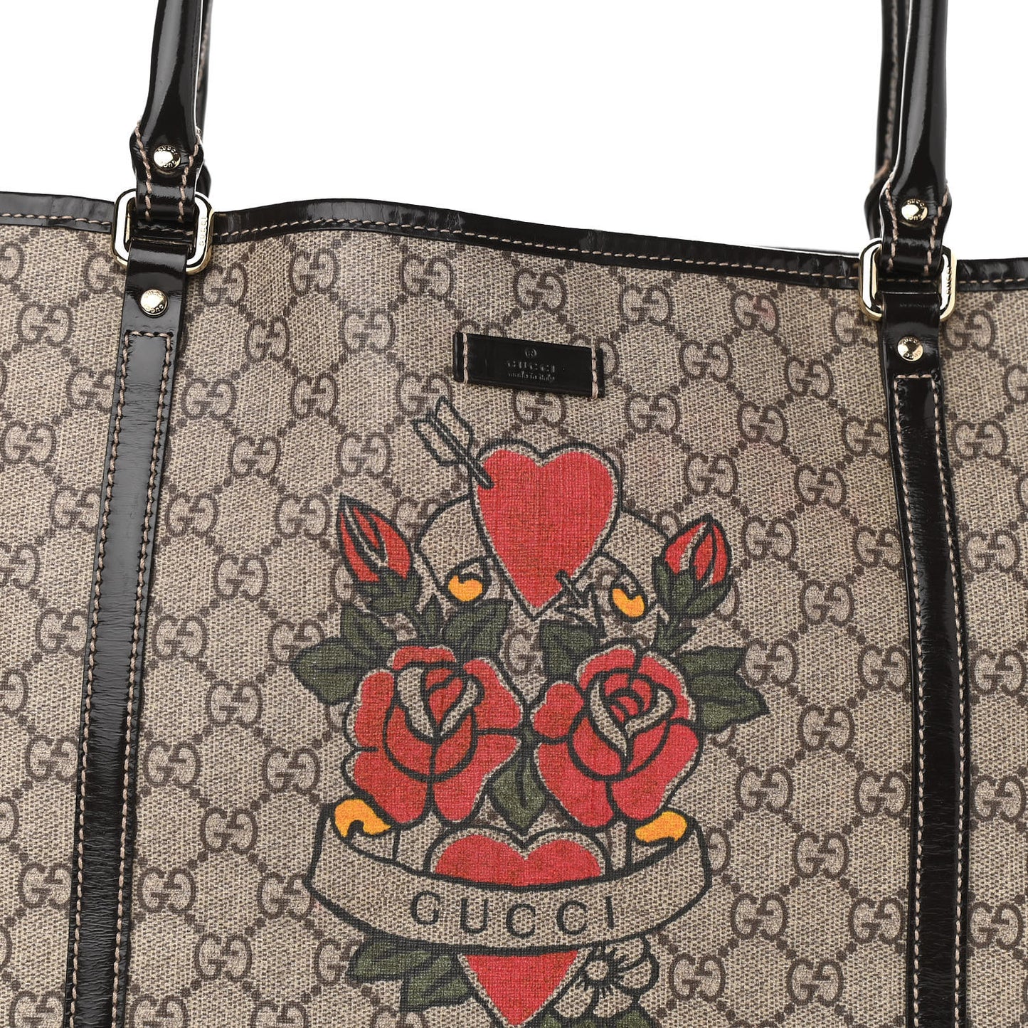 GG Plus Monogram Tattoo Heart Medium Joy Tote Dark Brown
