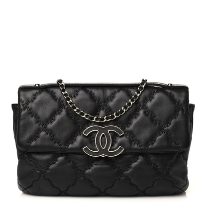 Chanel Calfskin Quilted Double Stitch Hamptons Clutch with Chain Black 1 of 7