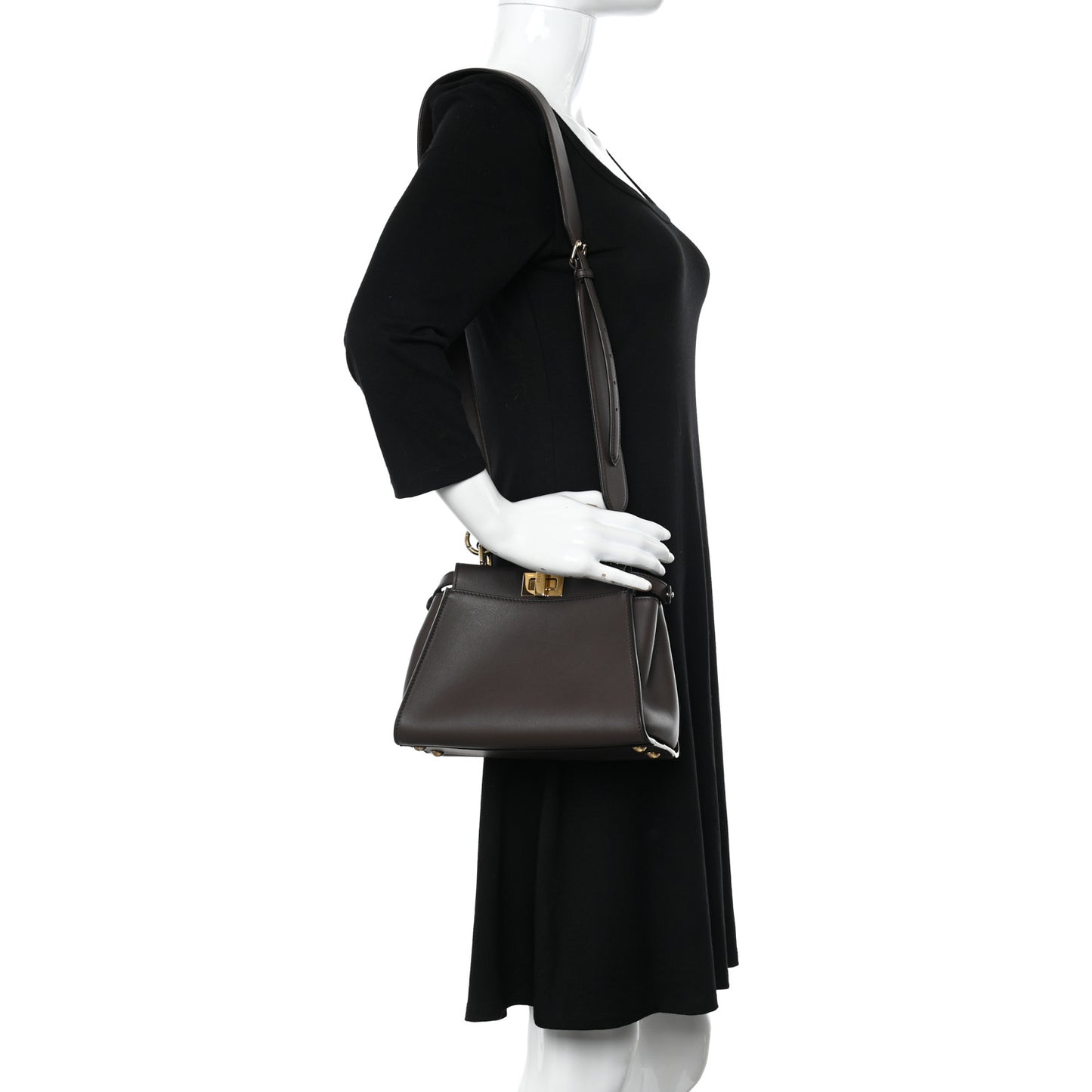 Vitello Seta Suede FF Mini Peekaboo Iconic Satchel Chocolate Sigaro Marrone