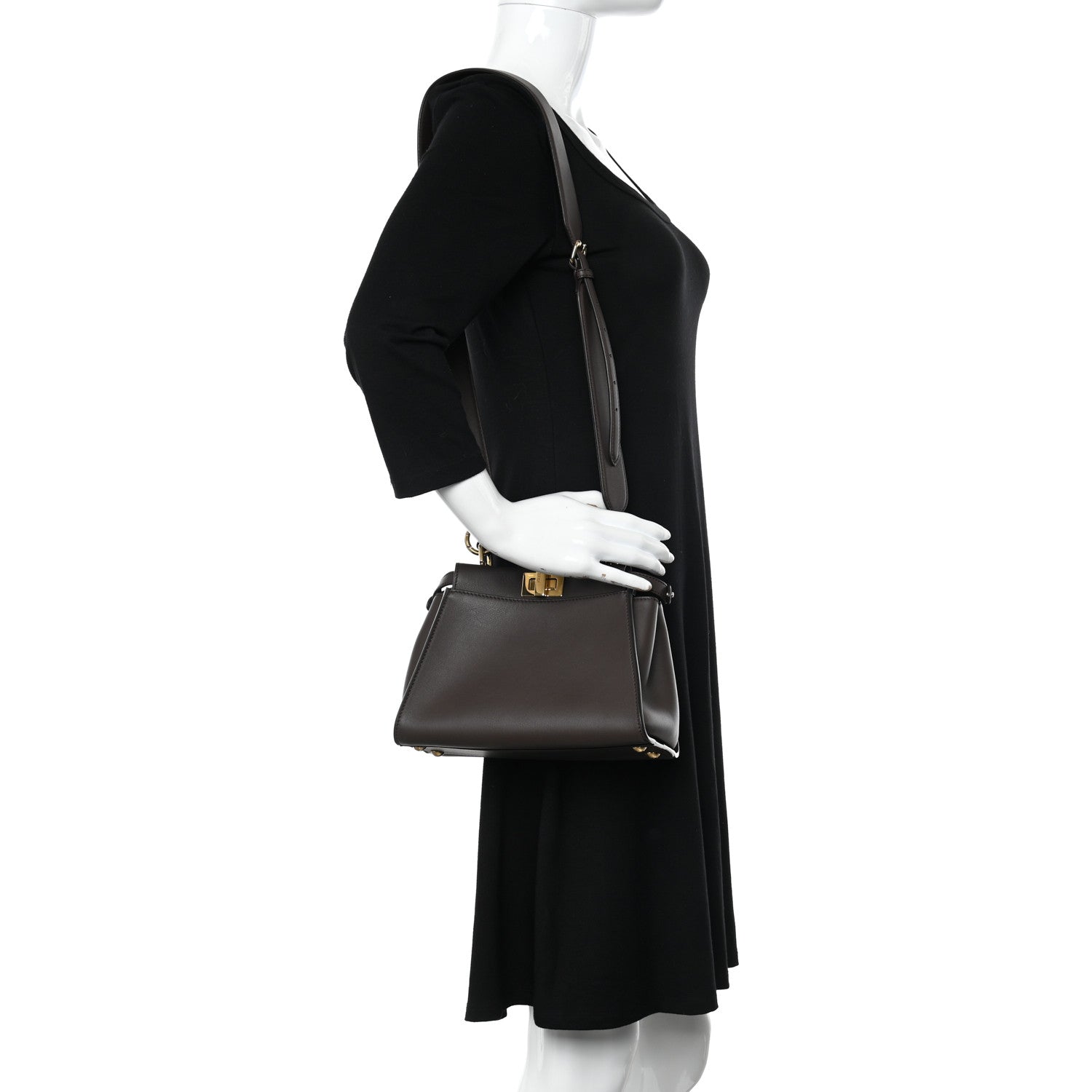 Fendi Vitello Seta Suede FF Mini Peekaboo Iconic Satchel Chocolate Sigaro Marrone 2 of 9