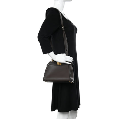 Fendi Vitello Seta Suede FF Mini Peekaboo Iconic Satchel Chocolate Sigaro Marrone 2 of 9
