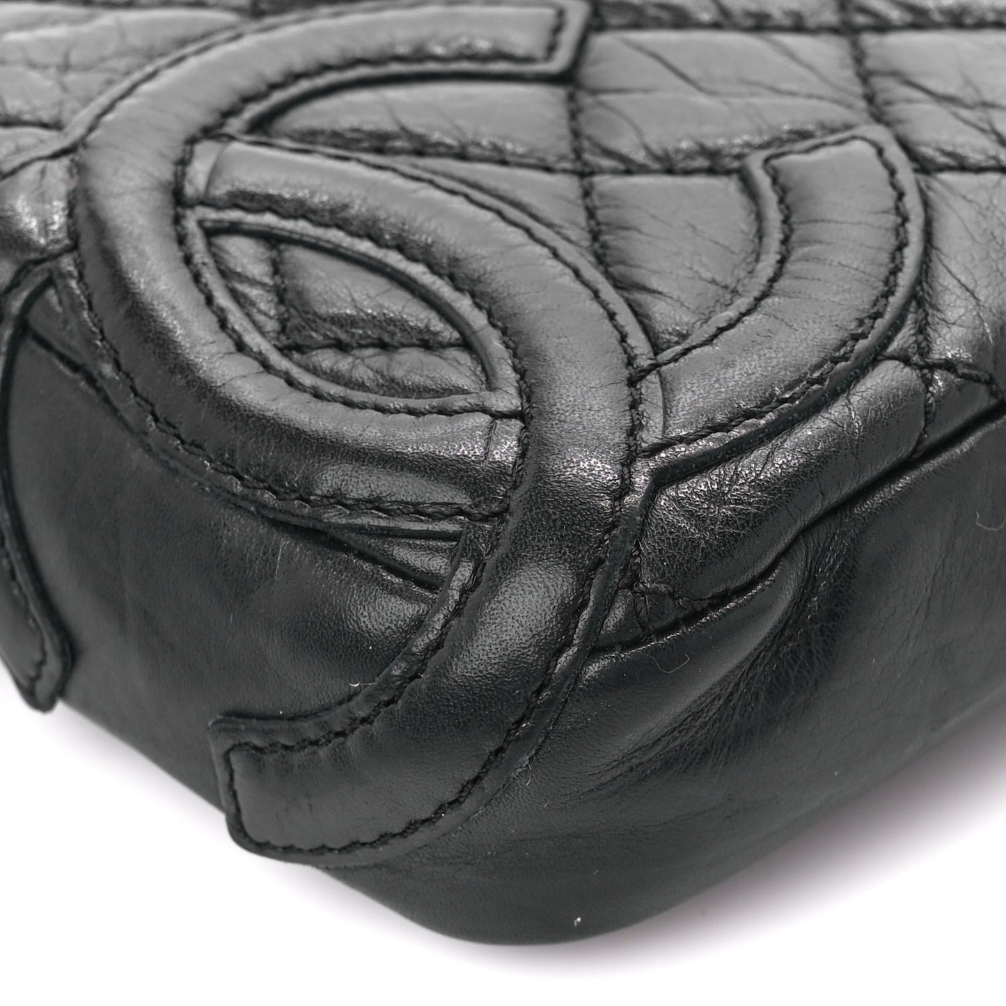 Aged Calfskin Quilted Cambon Pochette Black