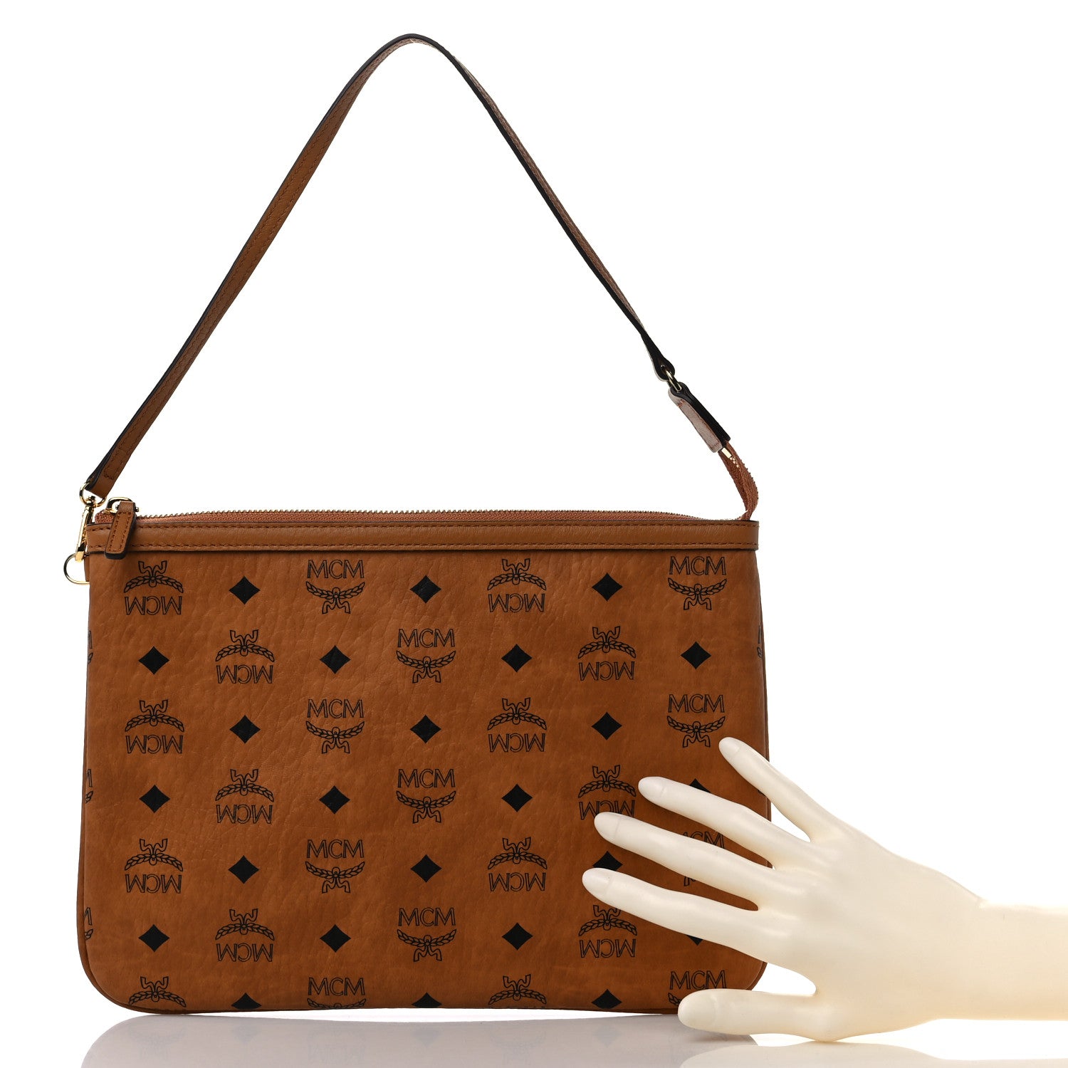 MCM Visetos Liz Shopper Tote Pouch Cognac 2 of 7