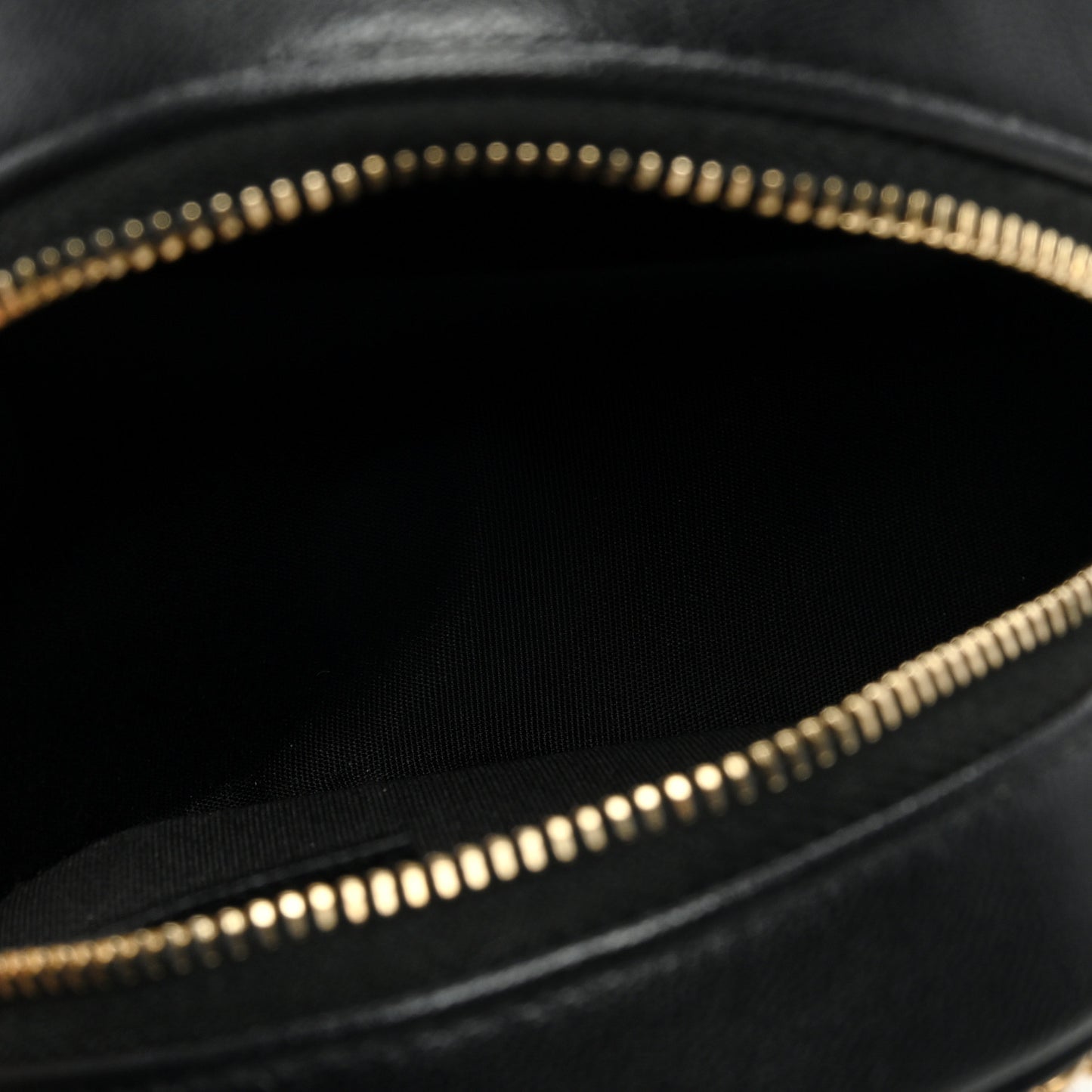 Lambskin Quilted Round Filigree Chain Around Crossbody Black