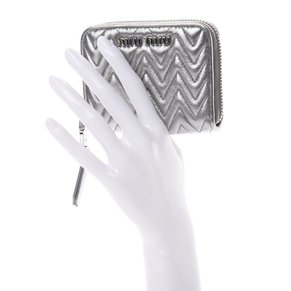 Miu Miu Metallic Nappa Impunture Zip Around Compact Wallet Chromo 2 of 9