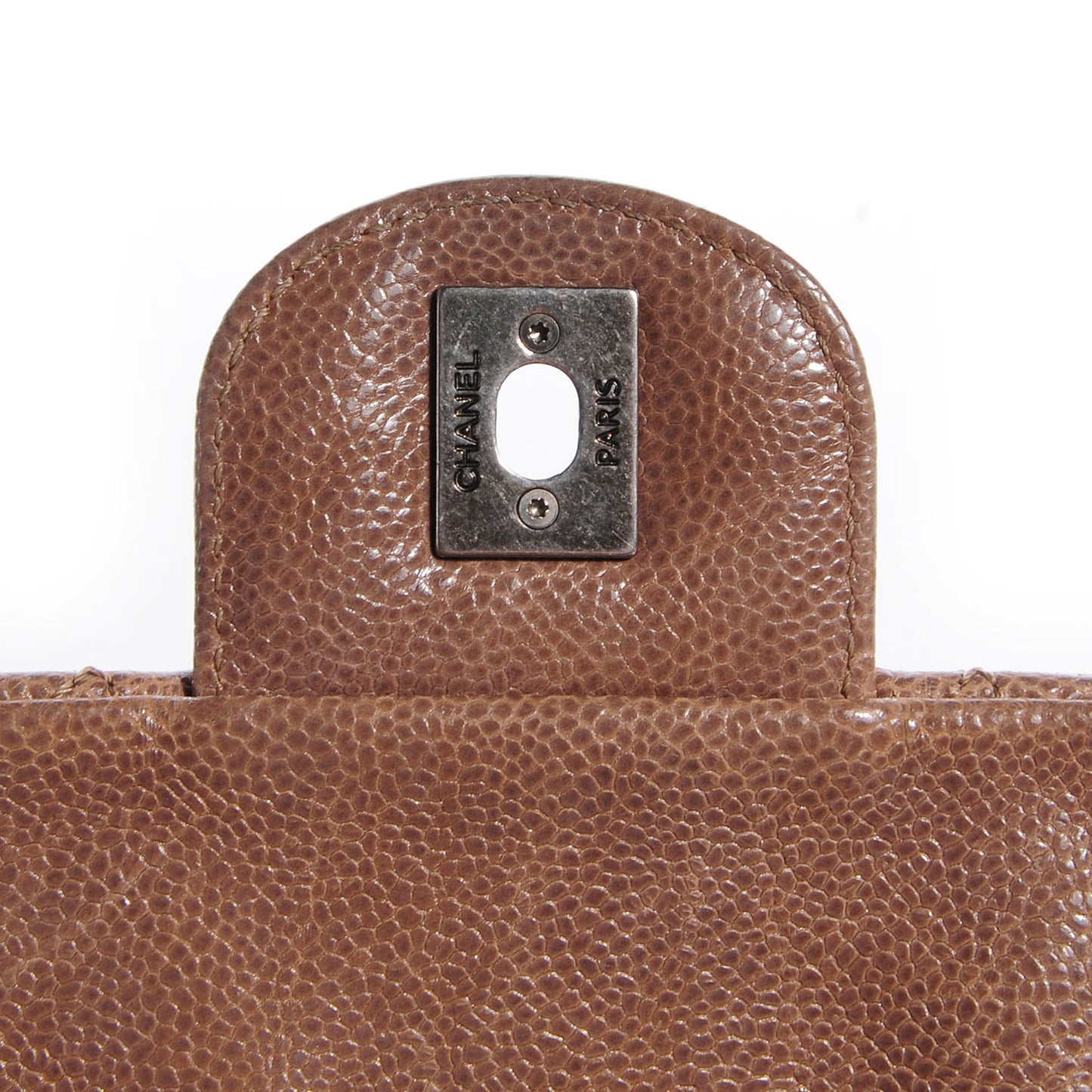 Caviar Quilted Medium Elastic Flap Brown