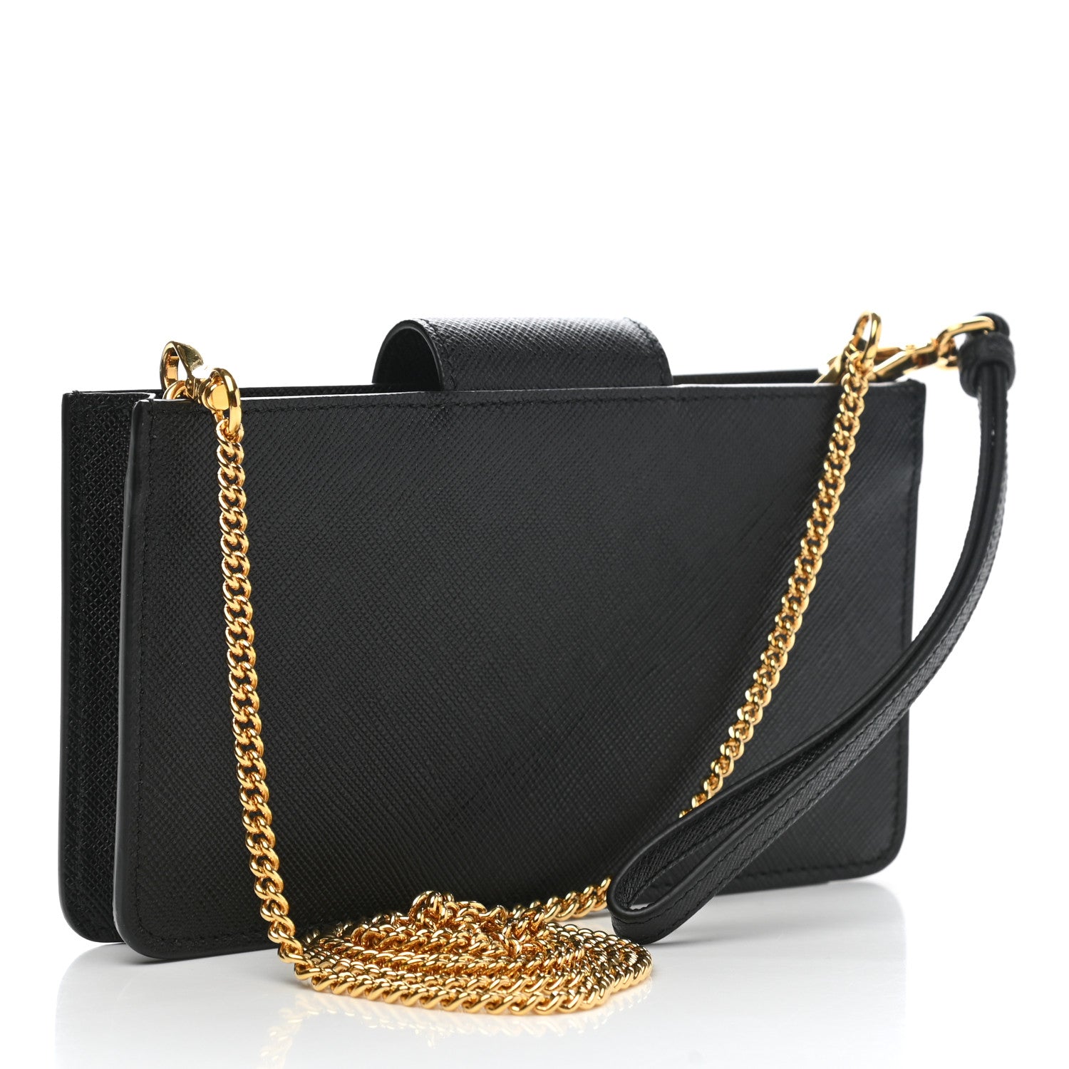 Prada Saffiano Metal Mini Chain Wallet Black 2 of 9