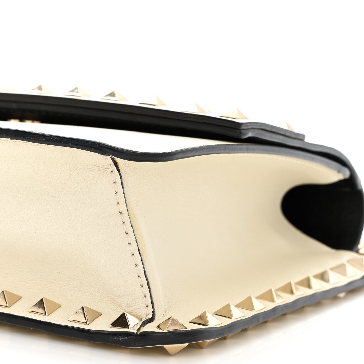 Grained Calfskin Small Rockstud Flap Crossbody Bag Light Ivory