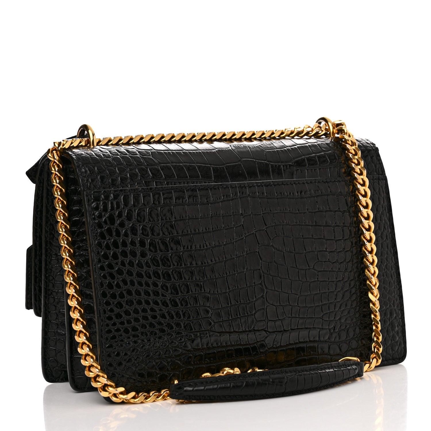 Saint Laurent Calfskin Crocodile Embossed Medium Monogram Sunset Black 3 of 12