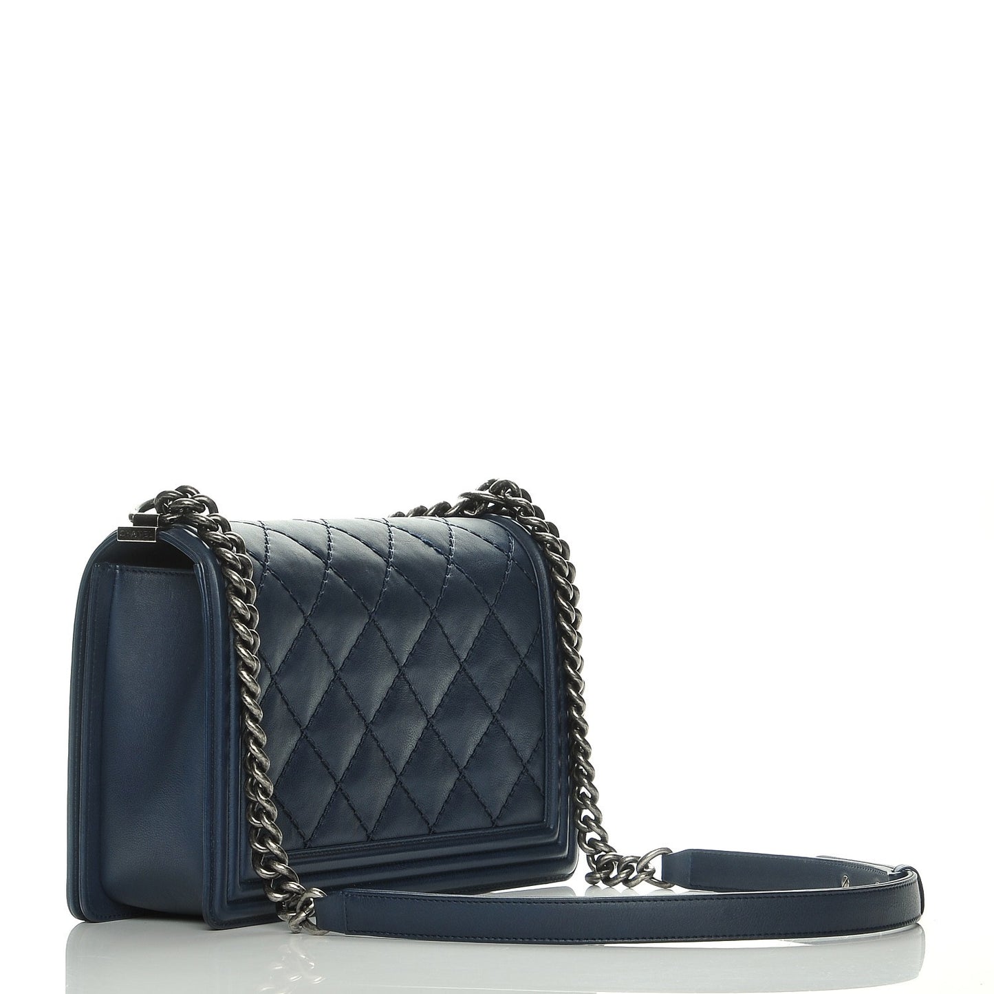 Calfskin Double Stitch New Medium Boy Flap Marine