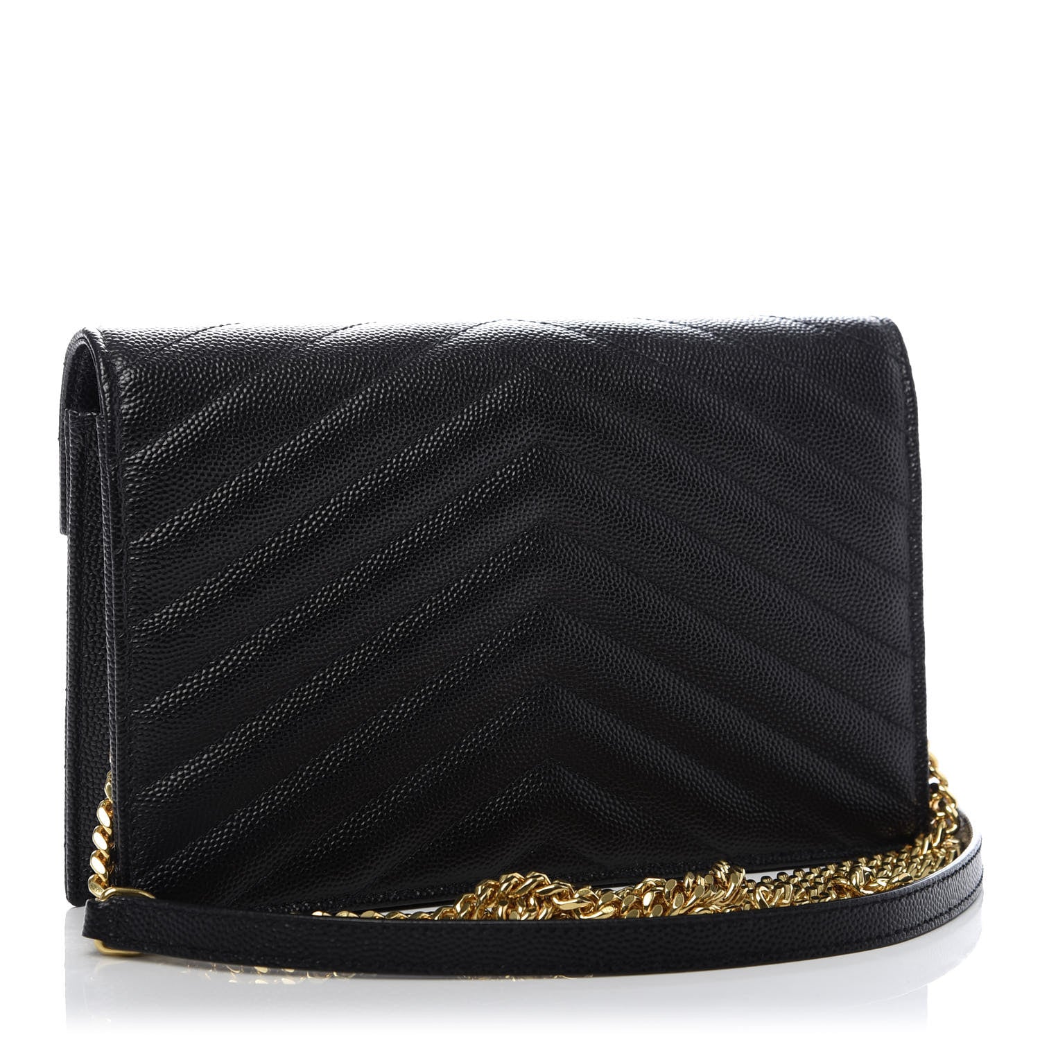 Saint Laurent Grain De Poudre Matelasse Chevron Monogram Envelope Chain Wallet Black 2 of 7