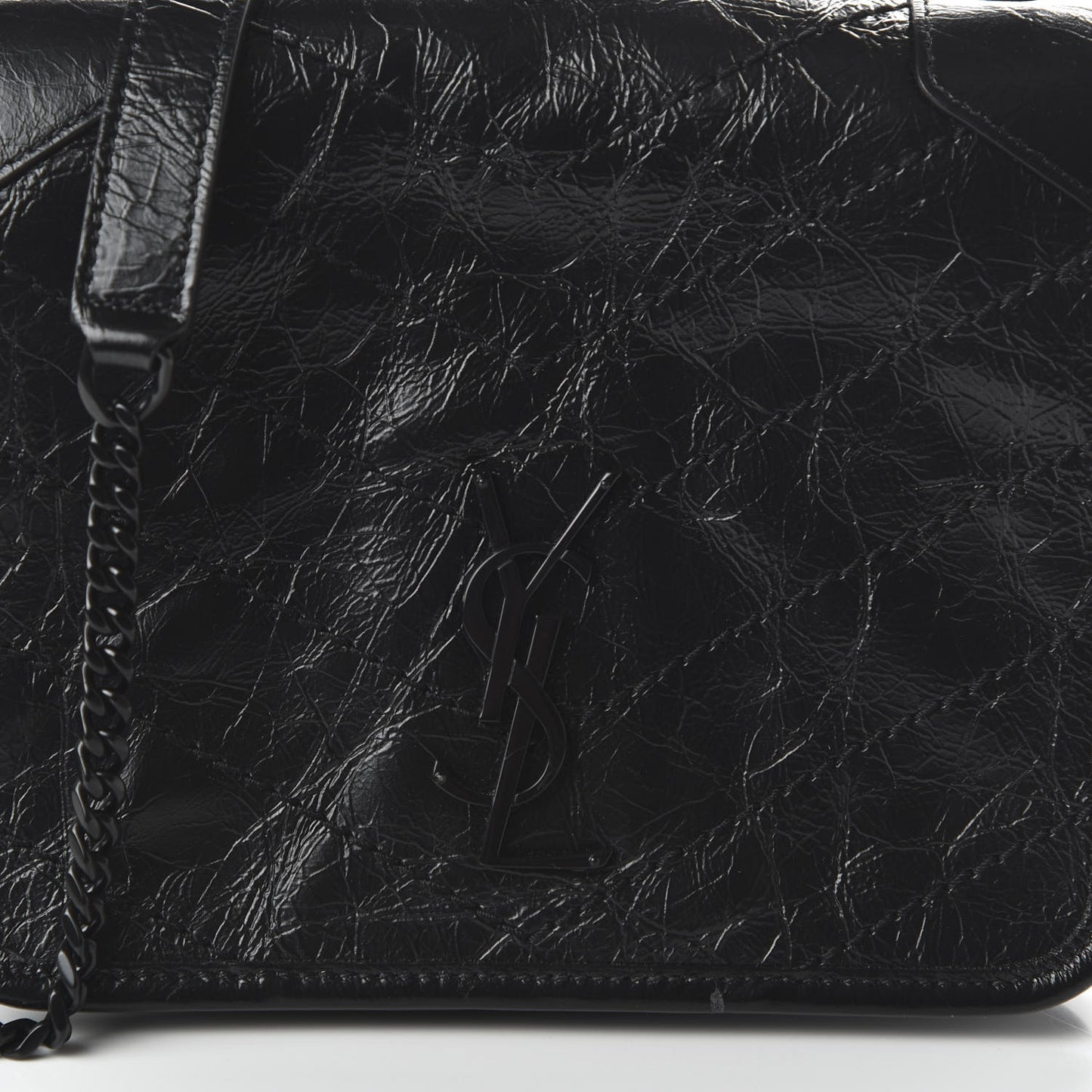 Crinkled Calfskin Matelasse Monogram Niki Chain Wallet Black