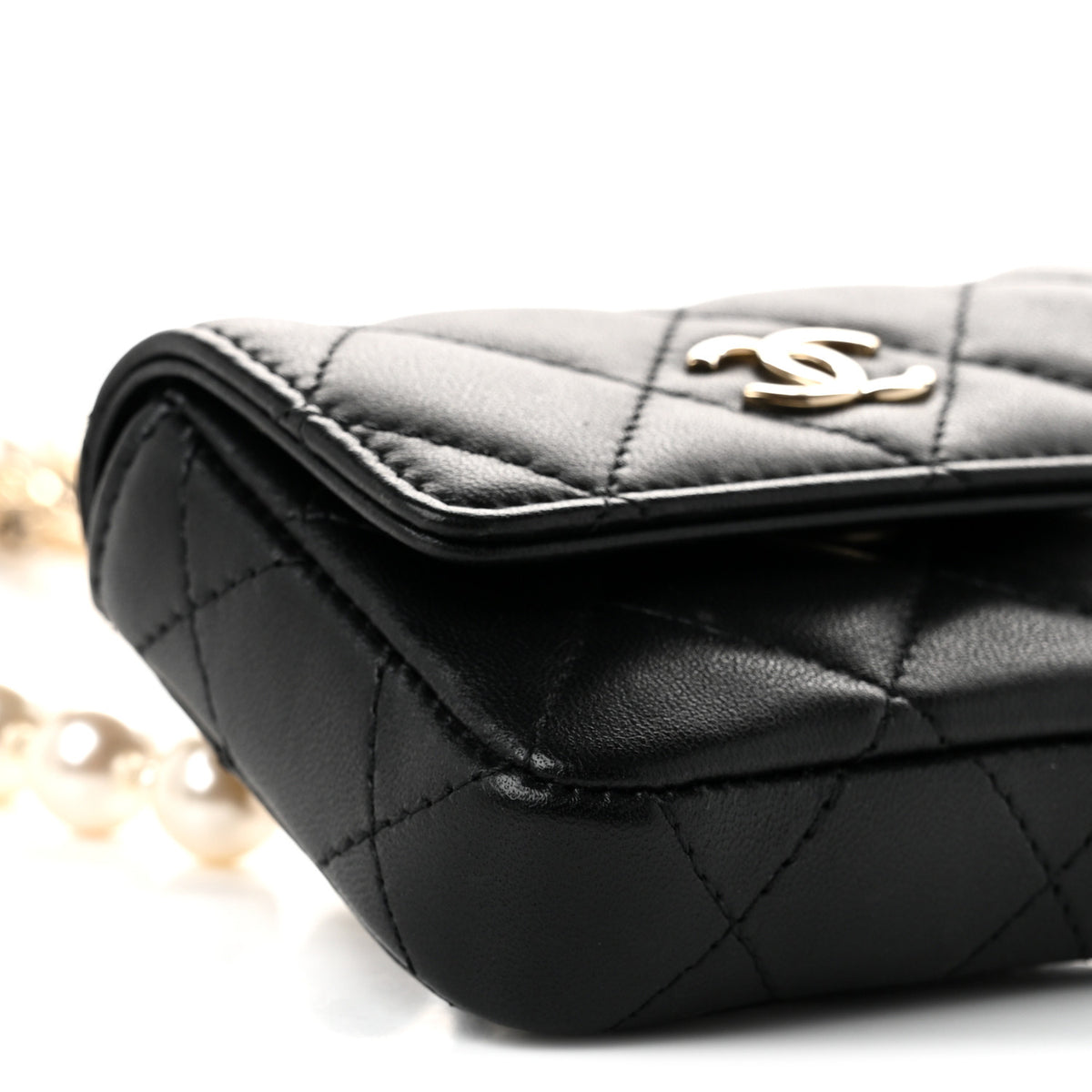 Chanel Lambskin Quilted Pearl Chain Belt Bag Black 9 of 11