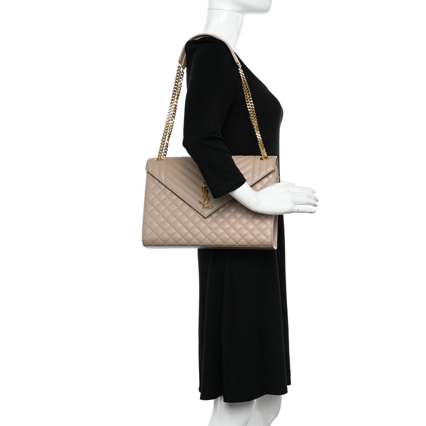 Grain De Poudre Mixed Matelasse Large Triquilt Monogram Satchel Dark Beige