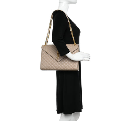 Saint Laurent Grain De Poudre Mixed Matelasse Large Triquilt Monogram Satchel Dark Beige 2 of 11