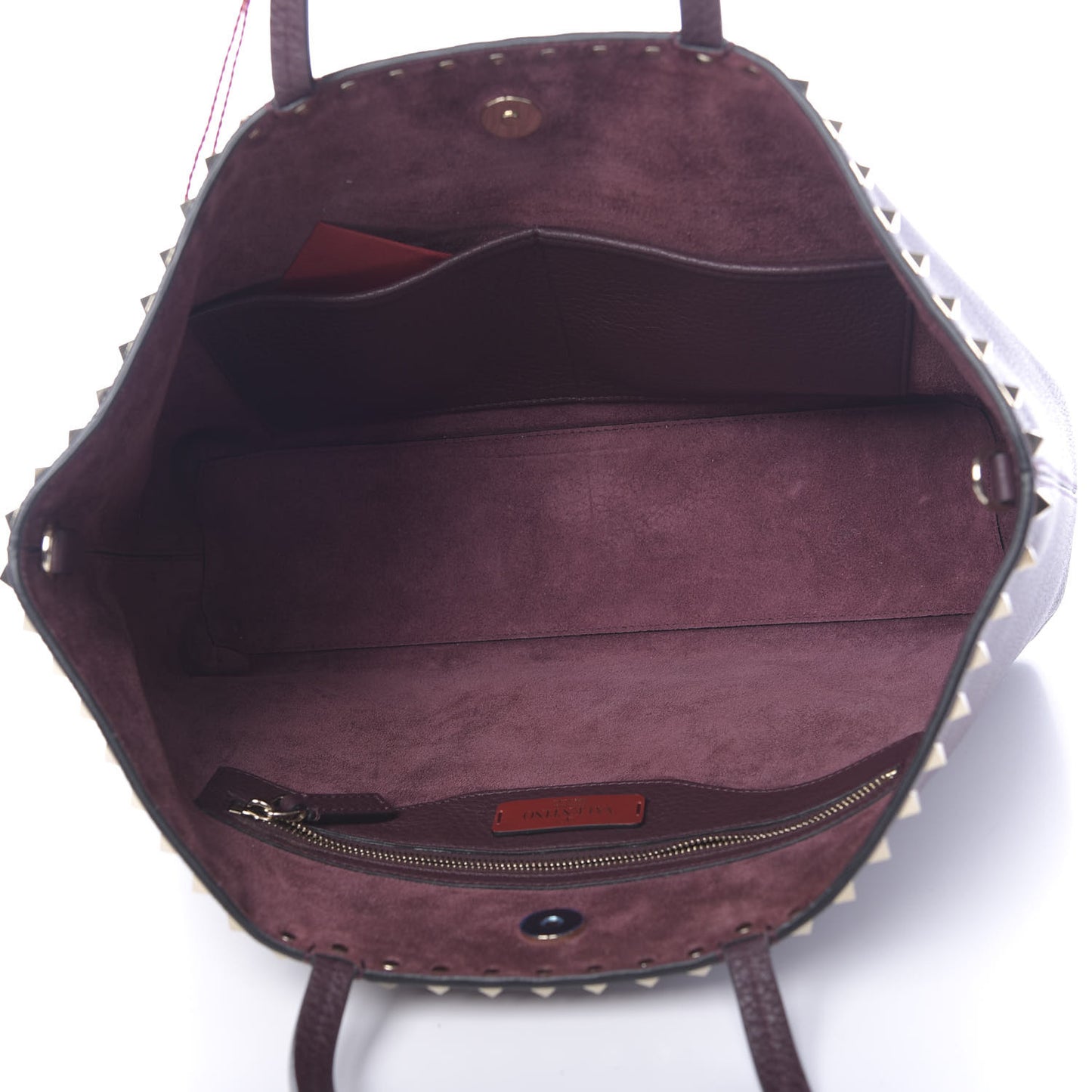 Grained Calfskin Small Rockstud Shoulder Tote Rubin