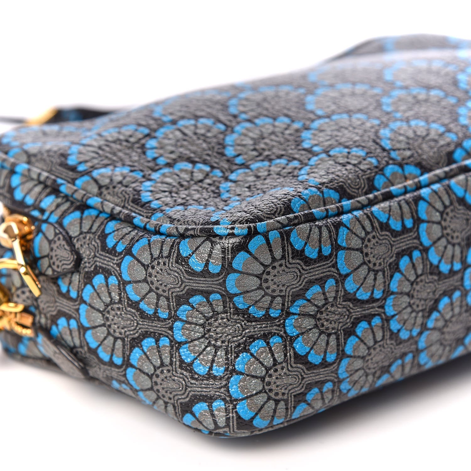 Miu Miu Goatskin Madras Dis Peacock Print Double Zip Crossbody Bag Asfalto 6 of 9