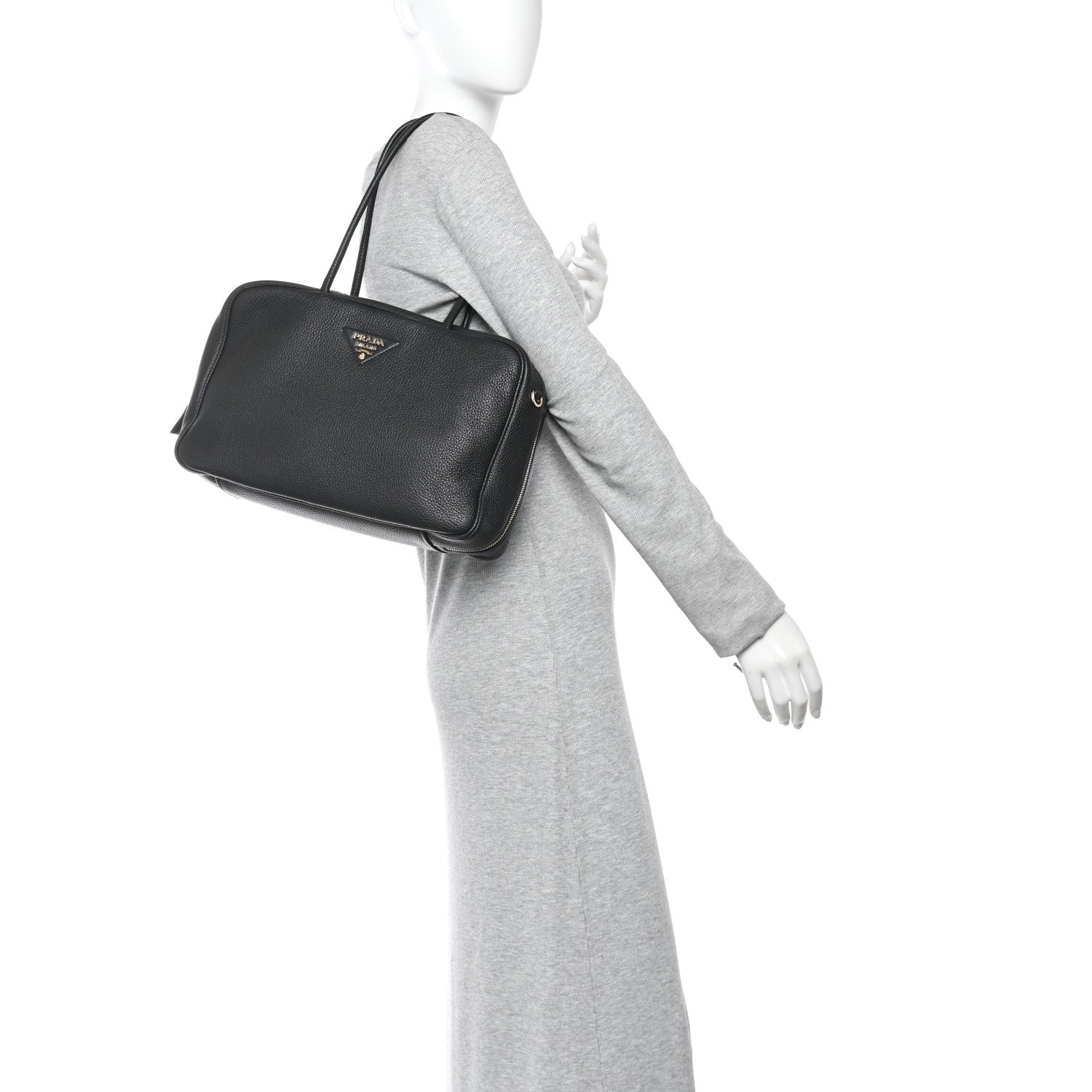 Prada Vitello Daino Soft Large Top Handle Bag Black 2 of 9