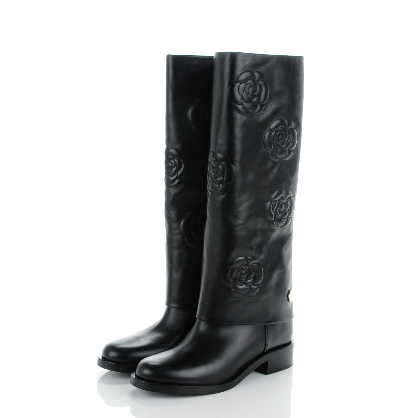 Calfskin Camellia High Boots 41.5 Black