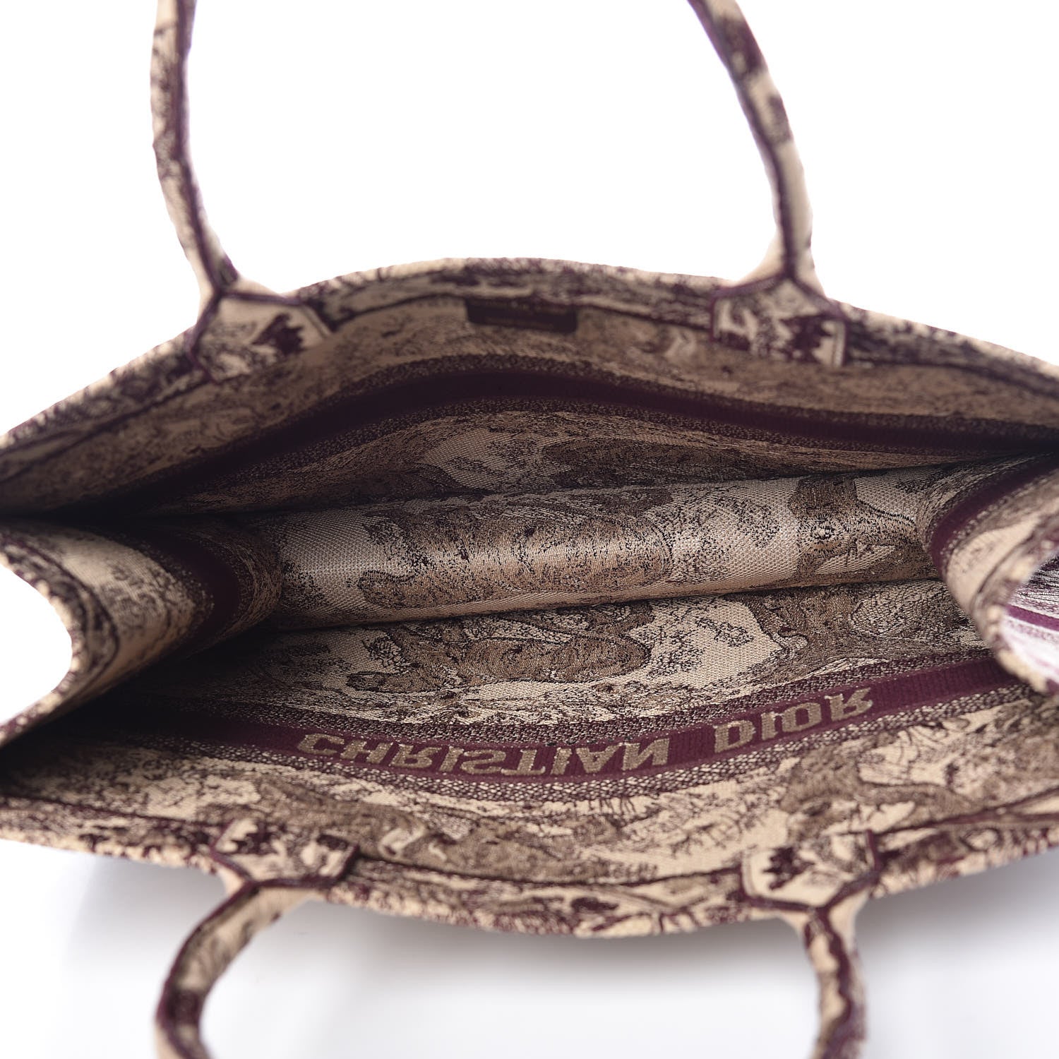 Christian Dior Canvas Embroidered Large Dioriviera Toile De Jouy Book Tote Burgundy 5 of 10