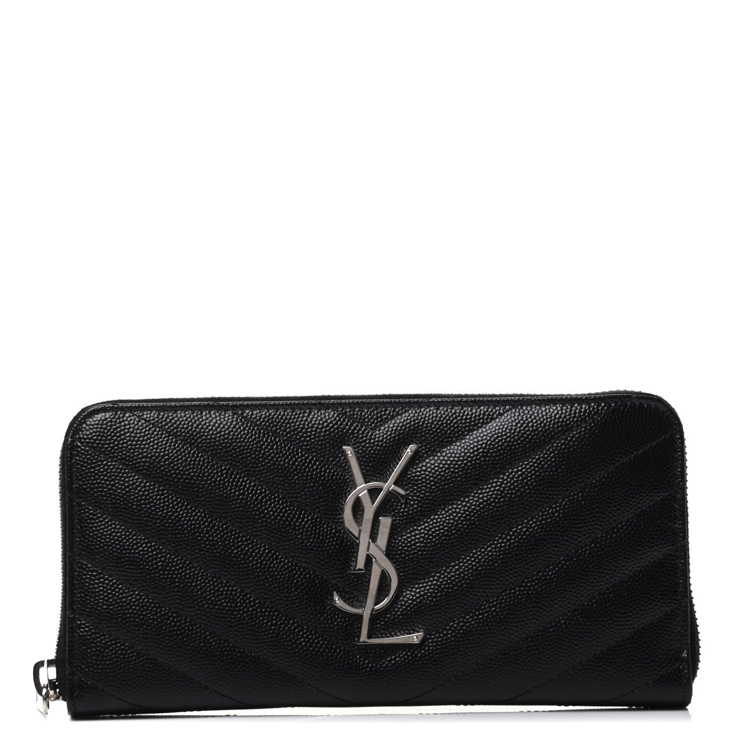 Saint Laurent Grain De Poudre Matelasse Chevron Monogram Zip Around Wallet Black 1 of 4