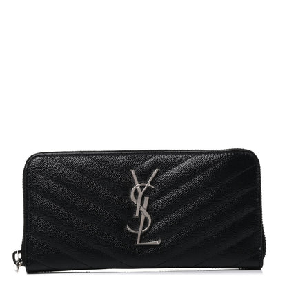 Saint Laurent Grain De Poudre Matelasse Chevron Monogram Zip Around Wallet Black 1 of 4