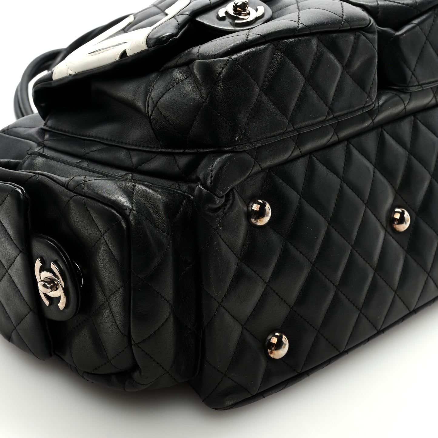 Calfskin Quilted Large Cambon Multipocket Reporter Black White
