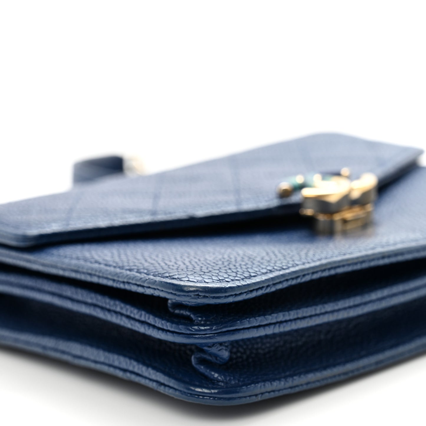 Grained Calfskin Quilted Cuba Square Wallet On Chain WOC Blue