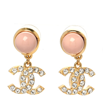 Chanel Crystal Pearl CC Drop Earrings Pink Gold 1 of 5