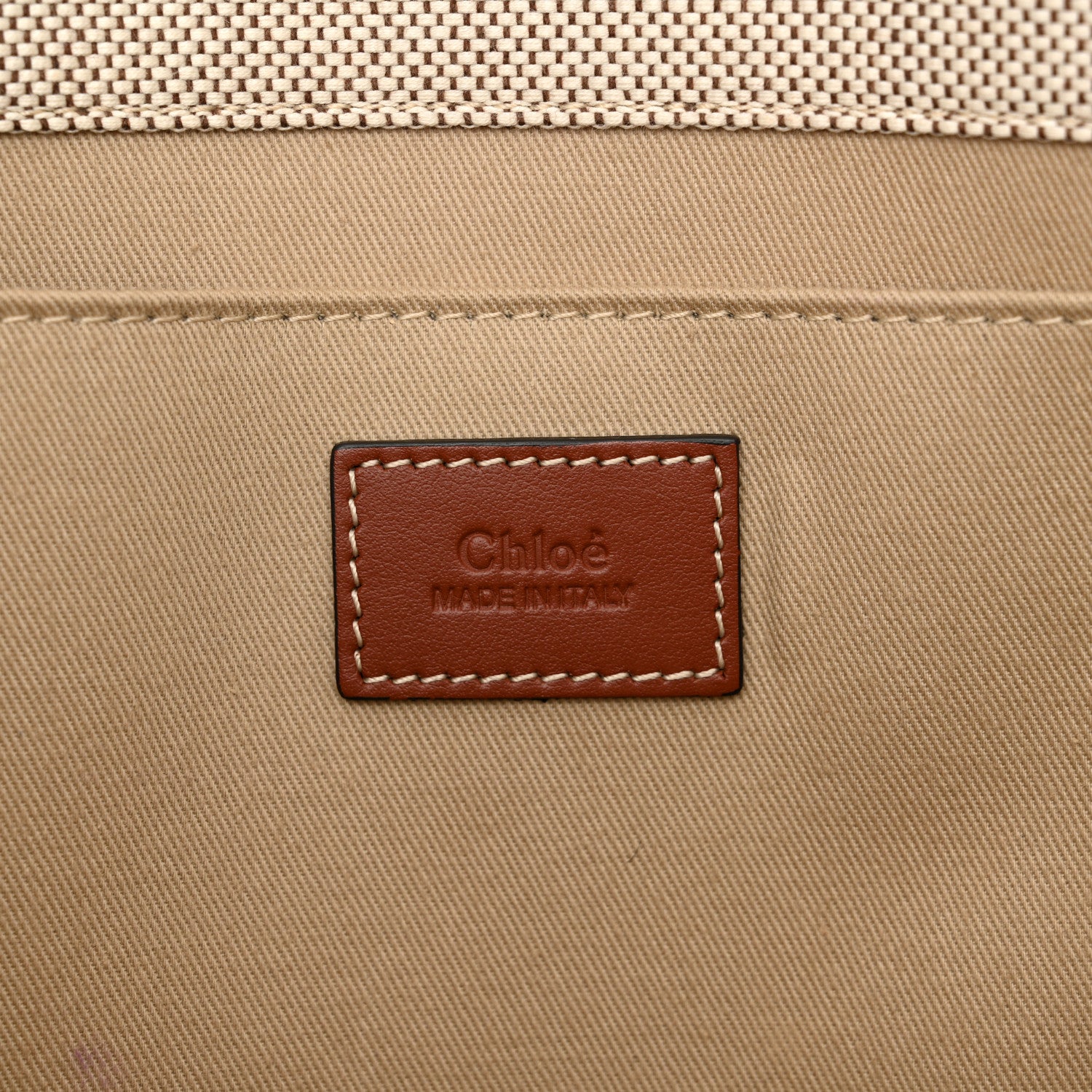 Chloe Cotton Calfskin Large Woody Ribbon Tote White Brown 6 of 12