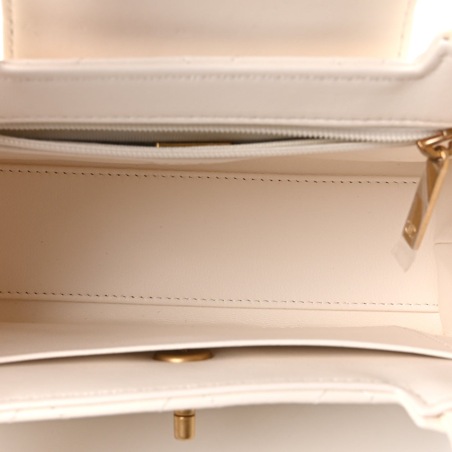 Shiny Aged Calfskin Quilted Nano Kelly Shopper White