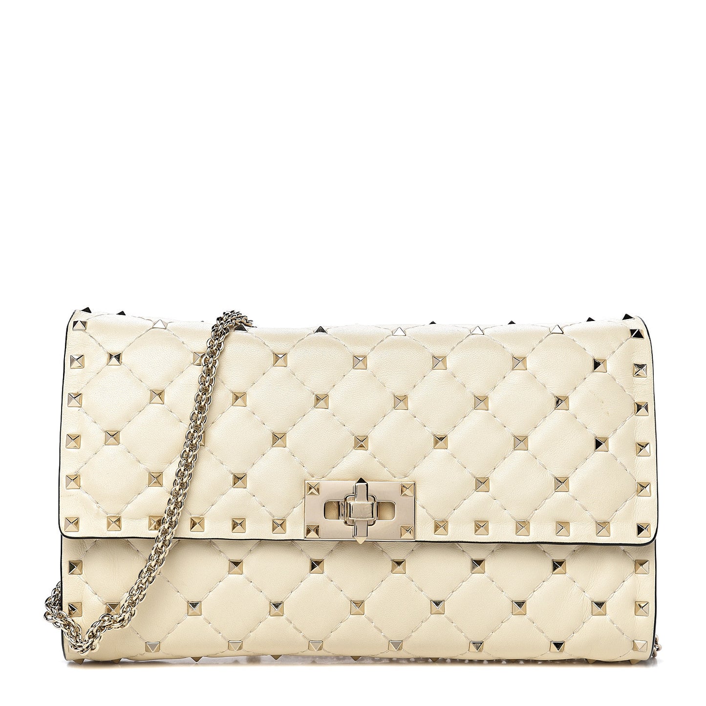 Nappa Rockstud Spike Wallet on Chain Light Ivory