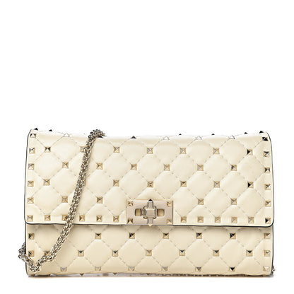 Valentino Garavani Nappa Rockstud Spike Wallet on Chain Light Ivory 1 of 13