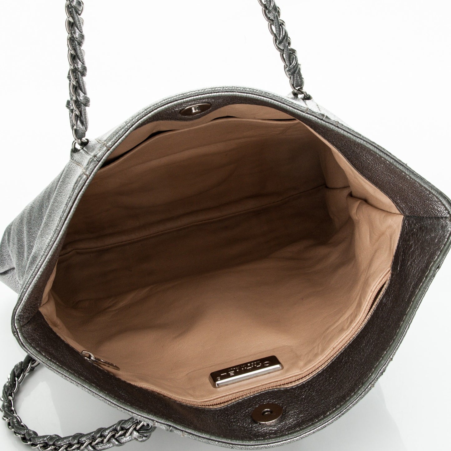 Metallic Goatskin Luxe Ligne Tote Silver