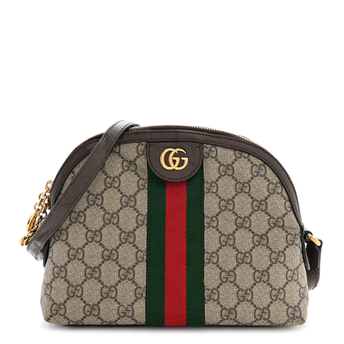 Gucci GG Supreme Monogram Textured Dollar Calfskin Web Small Ophidia Dome Shoulder Bag Beige Ebony New Acero 1 of 15