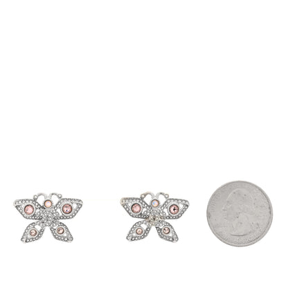 Chanel Crystal CC Butterfly Earrings Silver Pink 2 of 4