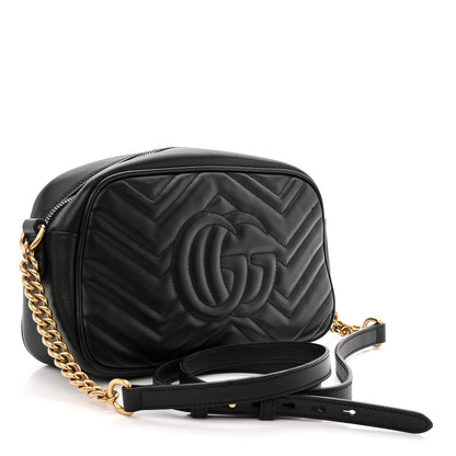 Gucci Calfskin Matelasse Small GG Marmont Chain Shoulder Bag Black 3 of 10