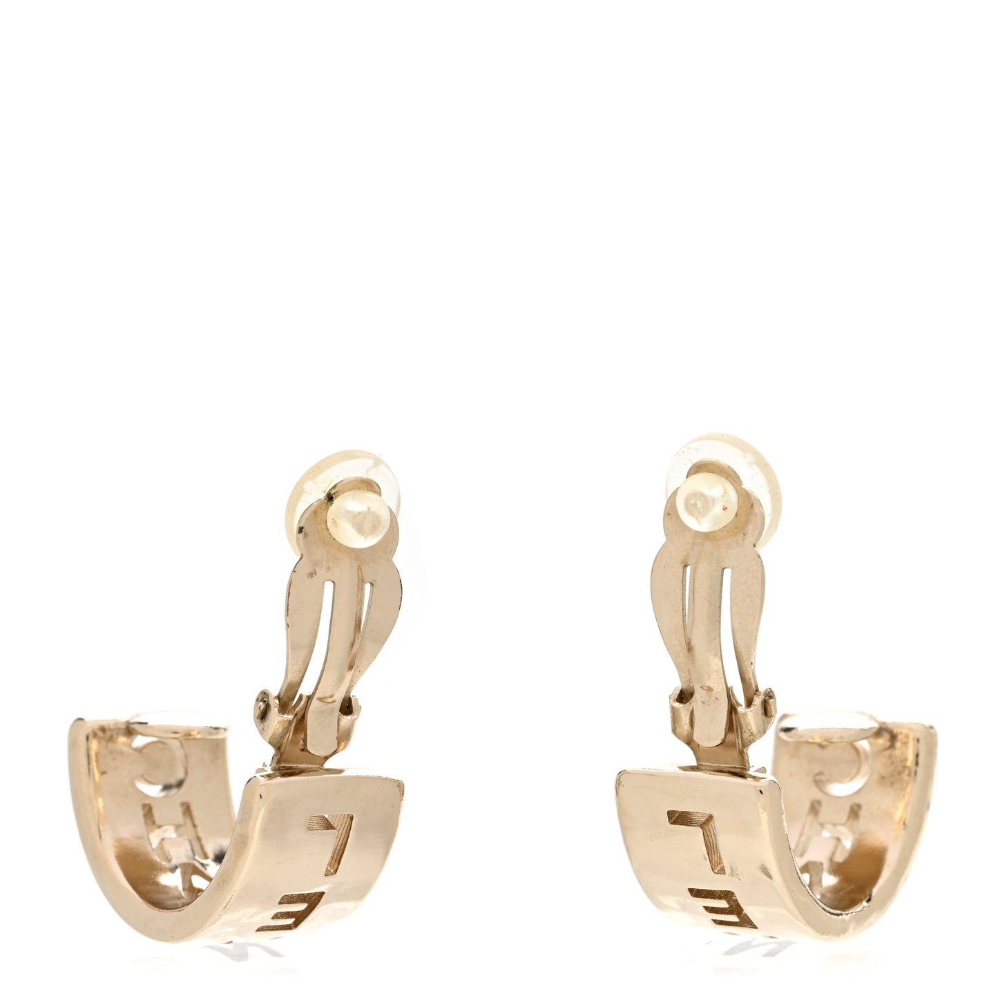 Metal Logo Hoop Clip On Earrings Gold