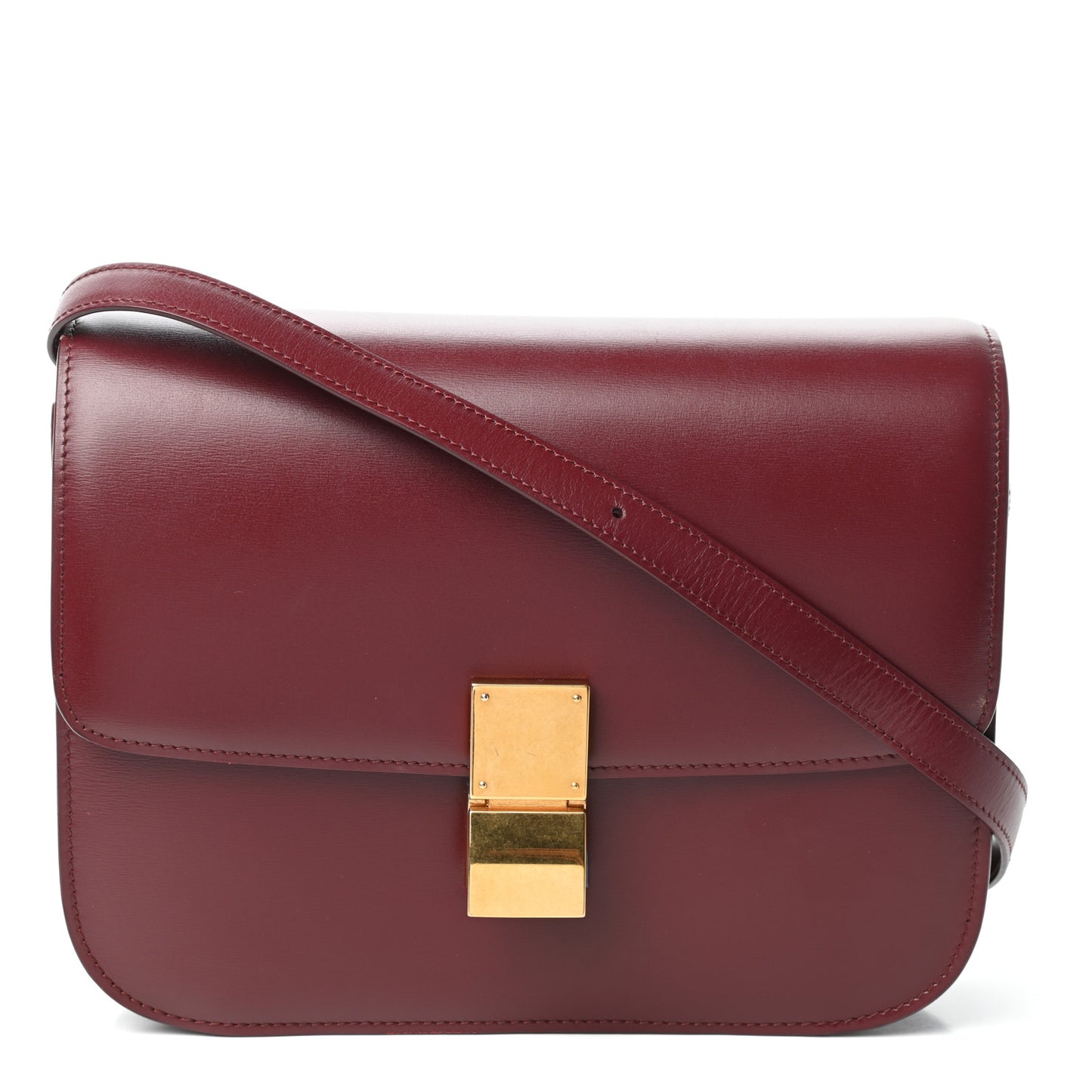 Box Calfskin Medium Classic Box Flap Bag Burgundy