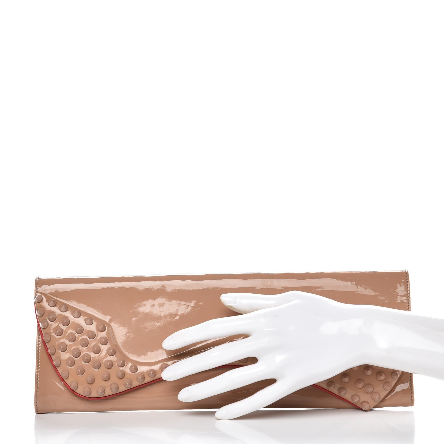 Christian Louboutin Patent Spikes Pigalle Clutch Nude 2 of 8