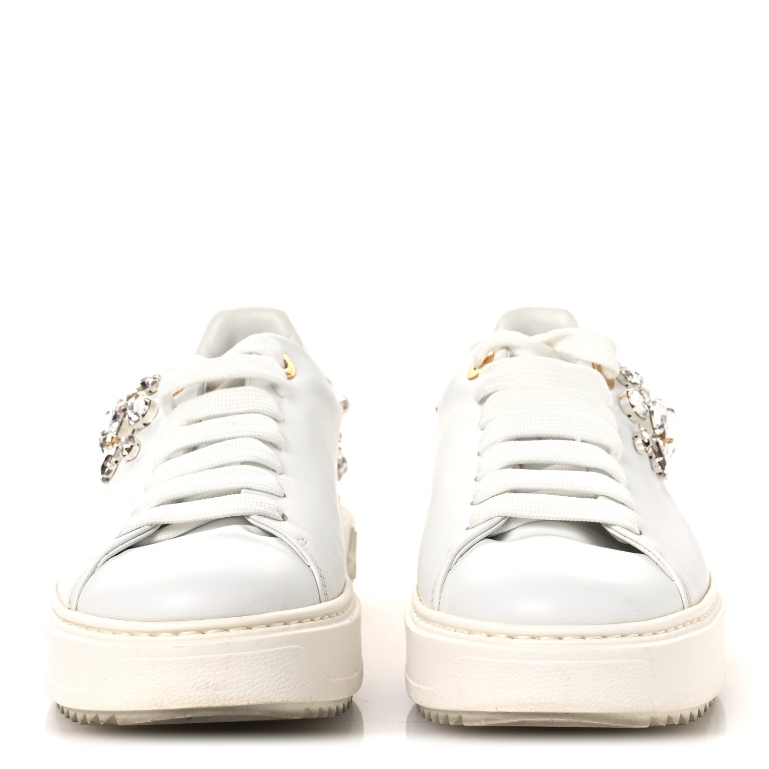 Louis Vuitton Lambskin Swarovski Crystal Monogram Time Out Sneakers 40 White 3 of 10