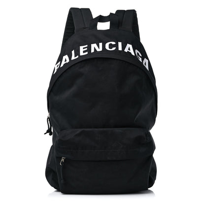 Balenciaga Sport Nylon Logo Embroidered Wheel Backpack Black White 1 of 14