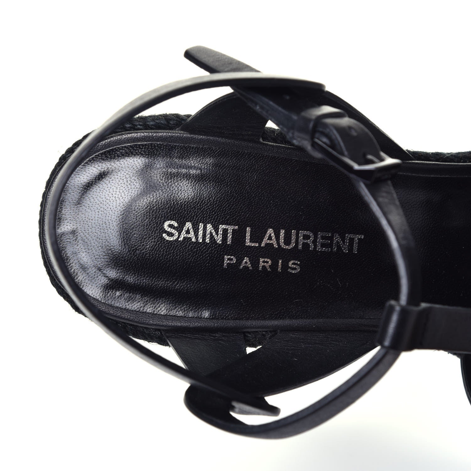 Saint Laurent Calfskin Tribute 95 Platform Espadrille Wedge Sandals 38.5 Black 6 of 7