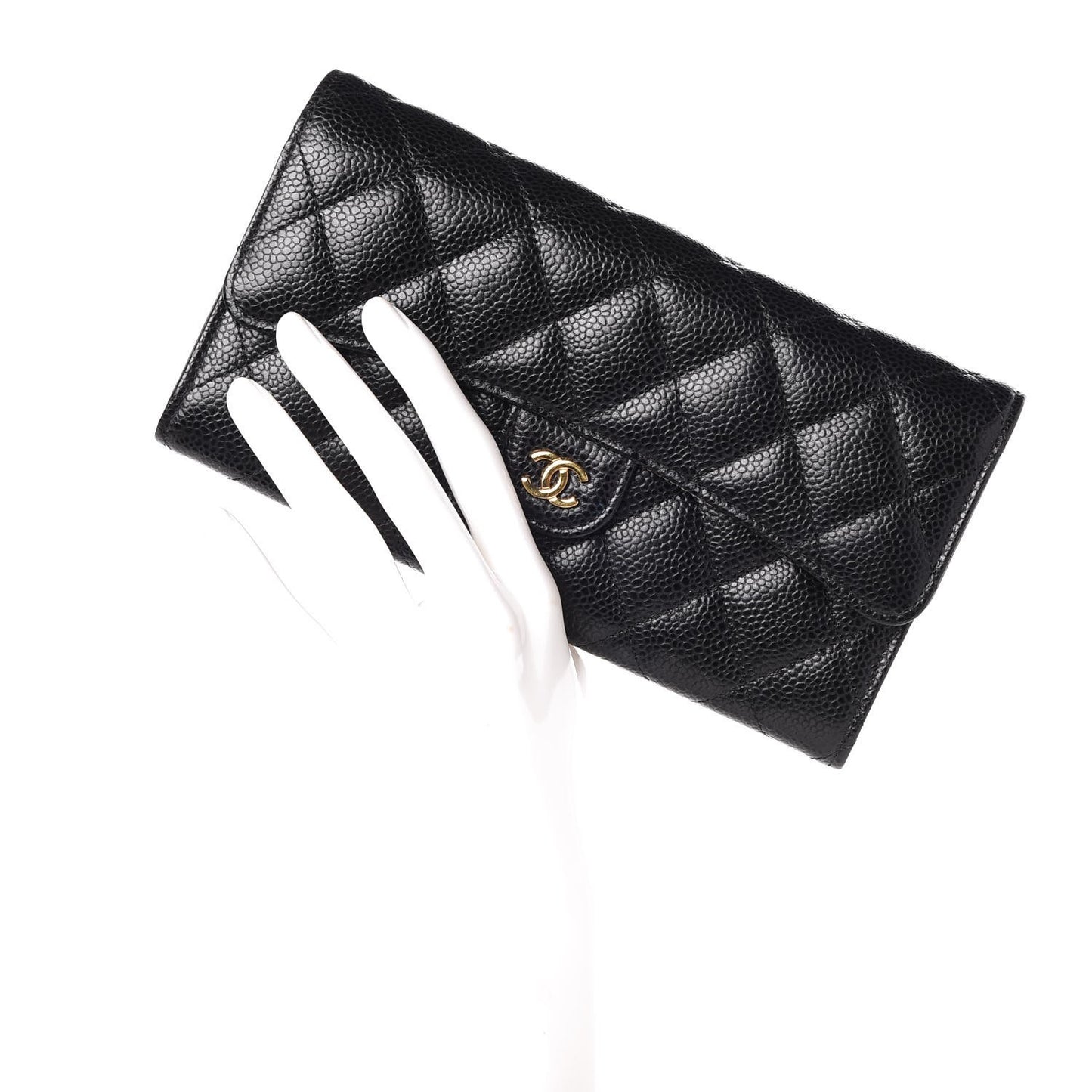 Caviar Quilted Large Flap Wallet Black