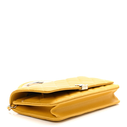 Chanel Lambskin Quilted Top Handle Wallet On Chain WOC Yellow 4 of 12
